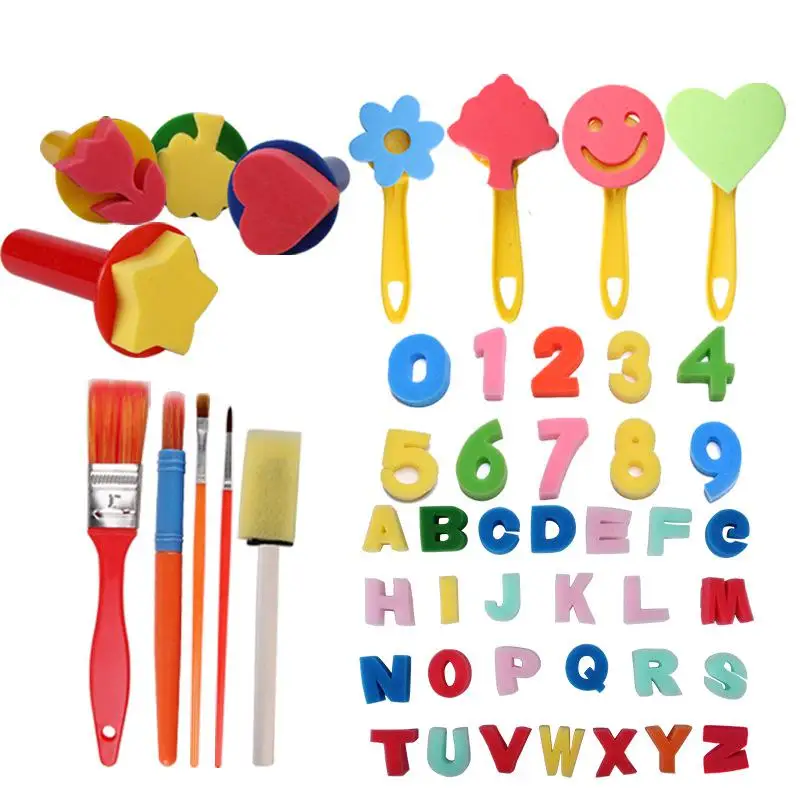 Children Painting Sponge Brush Eva Seal Digital English Sets