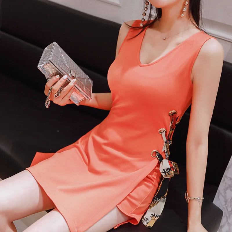 Summer Women Suit Strappy Office 2 Pieces Set Orange Black V Neck Sleeveless Long Blouse Tops and Short Pants Two |