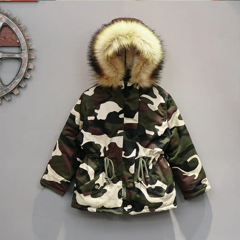 2018 New Fashion Baby Boys Girls Jackets Fur Collar Autumn Winter Kids Warm Hooded Camouflage Coat Fleece Children Thick Outwear | Детская