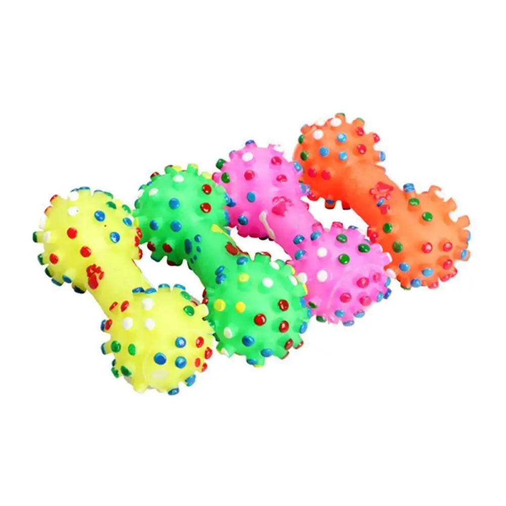 

Newest Arrival Dog Bone Shaped Chewing Training Toy Colorful Dotted Dumbbell Shaped Squeeze Squeaky Faux Bone Pet Dog Toys