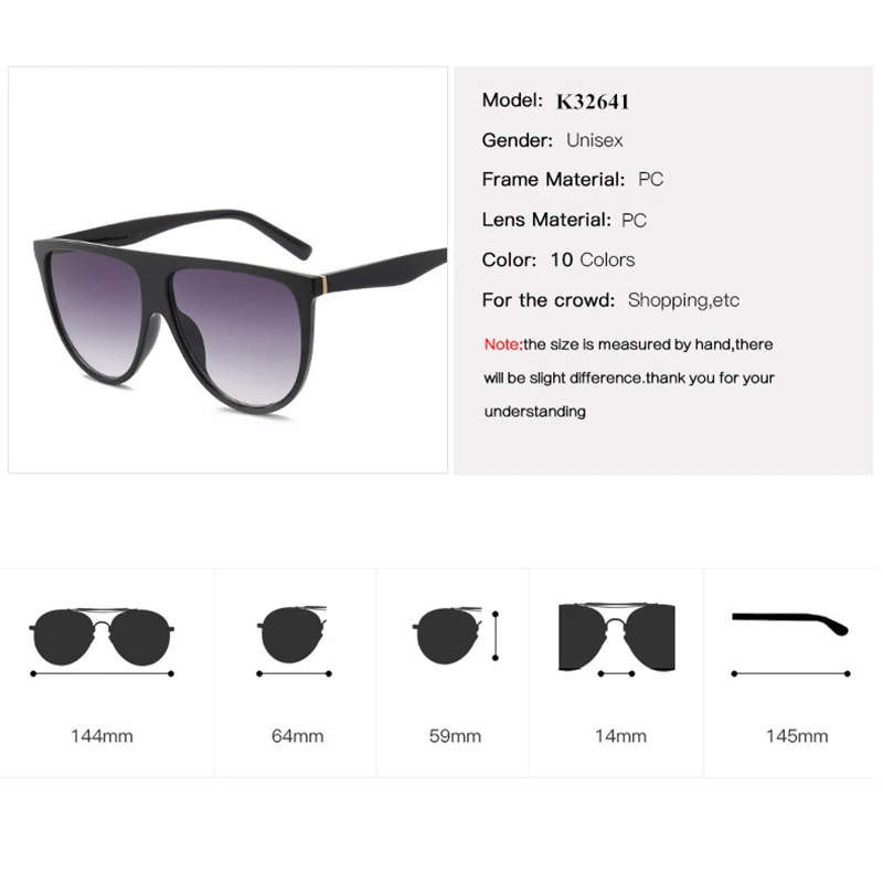 

Flat Top Oversized Sunglasses Women UV400 Fashion Style Large Size Sun Glasses 2019 Summer Shades for Lady Eyeglasses K32641