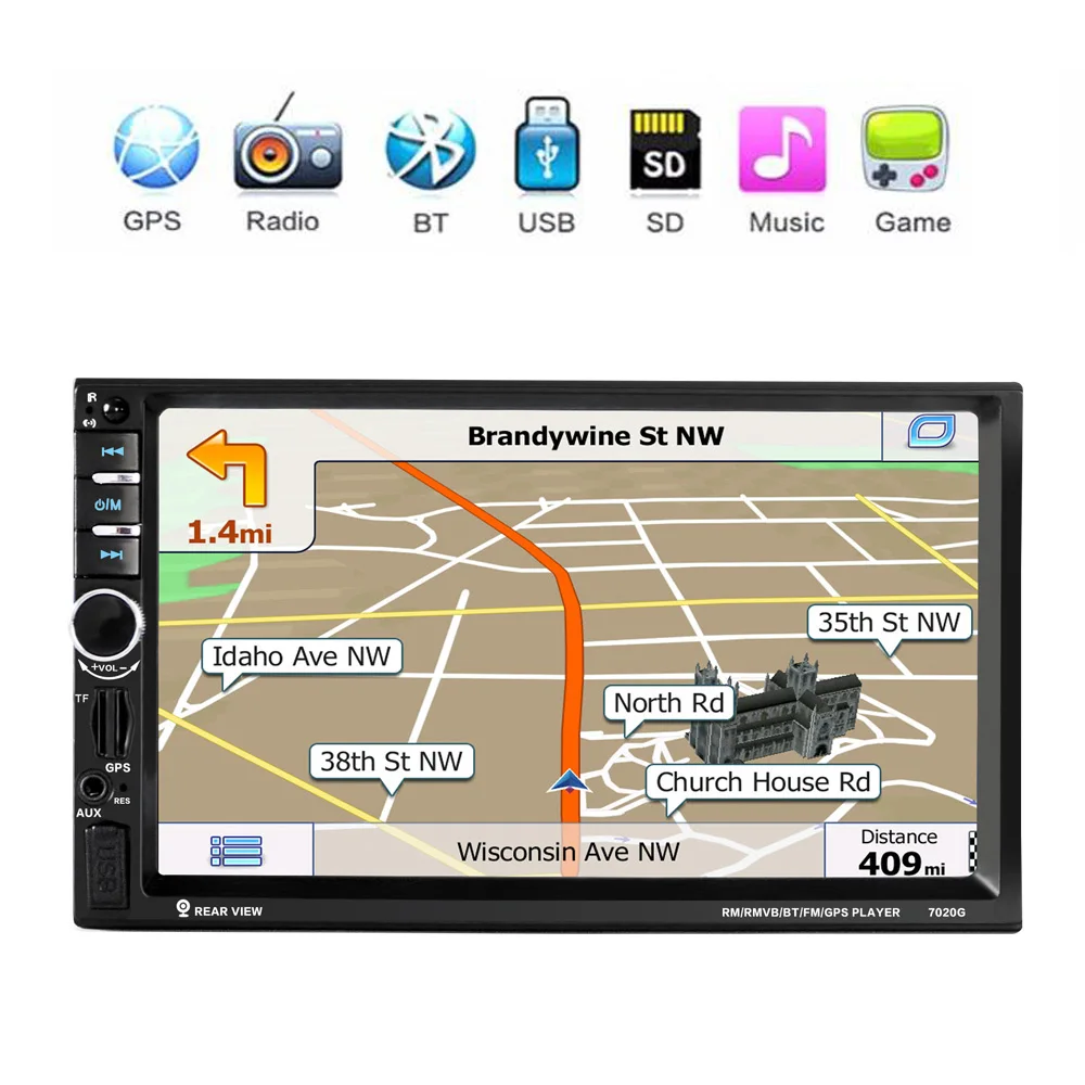7020 г 2 Din Авто Автомобильный мультимедийный видеоплеер + gps навигация 7 ''HD