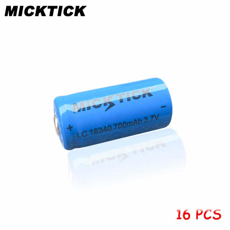 16 шт. micktick аккумуляторной батареи 16340 CR123A CR123 3.7 В 700 мАч литий ионный