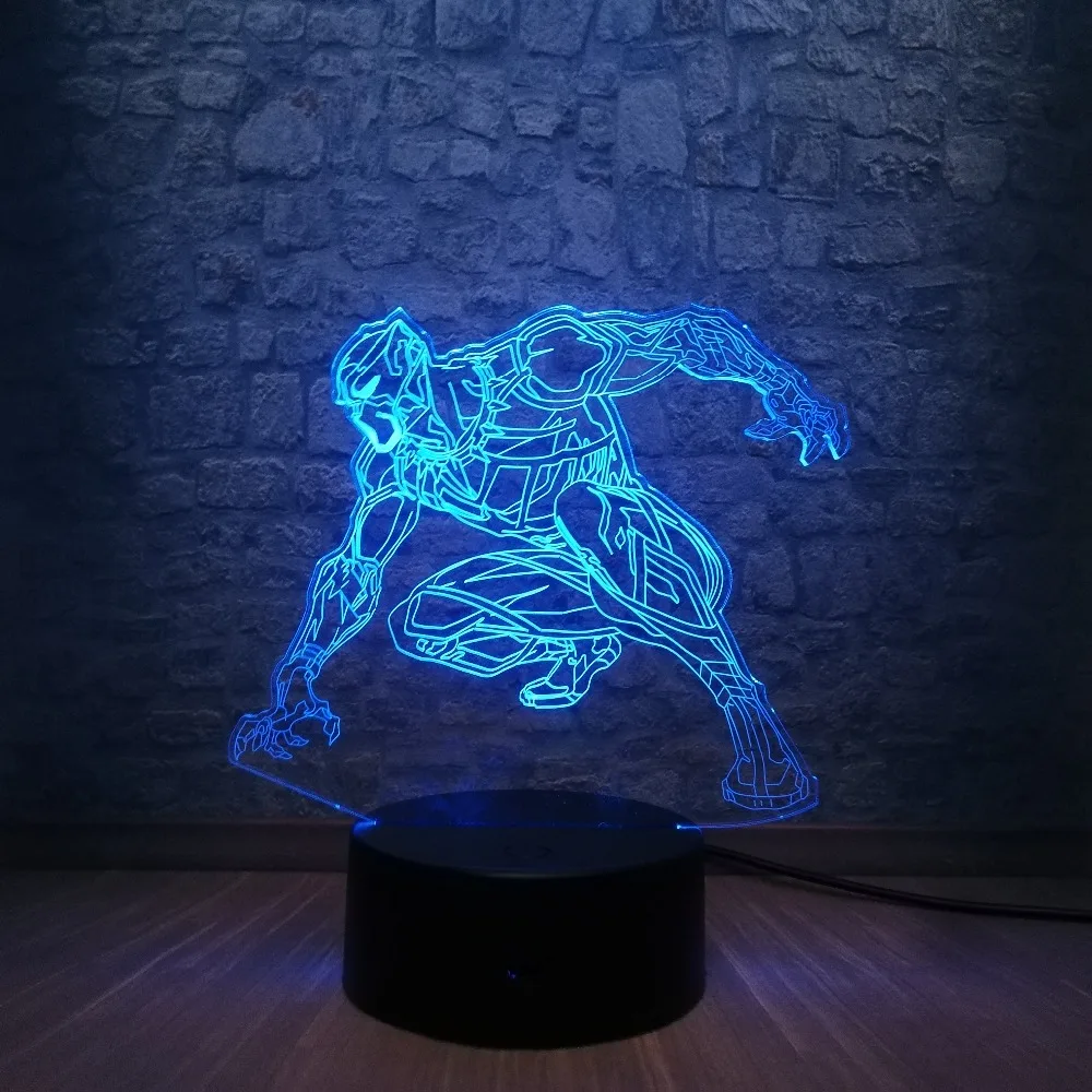 Фигурка Marvel Legend Черная пантера 3D светодиодный светильник 7 цветов Изменение спальни USB настольная ночник Рождественский декоративный подростковый подарок игрушки