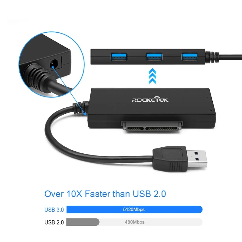 Rocketek USB 3 0 концентратор порт 2 5 SATA адаптер разветвитель питания жесткий диск SSD HDD к