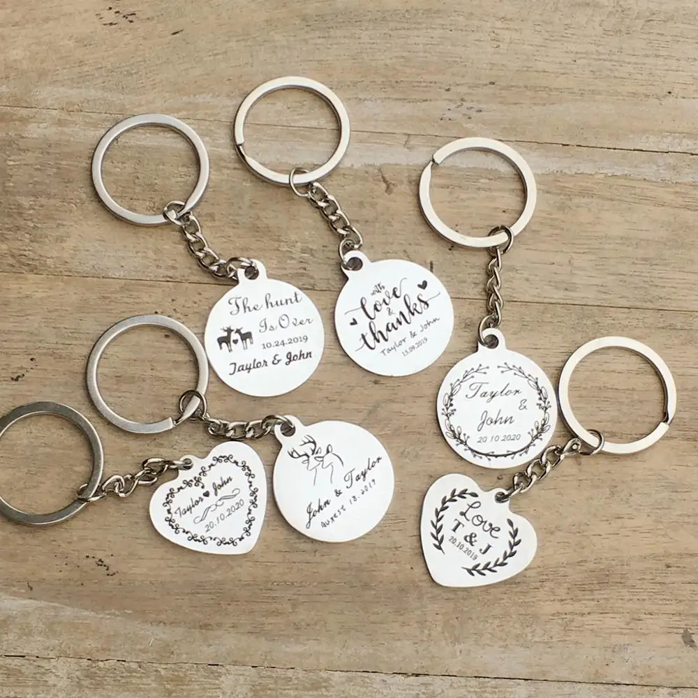 10pcs custom name date alloy Keychain Engraved logo key chain wedding gifts for guests wedding souvenirs wedding favors and gift