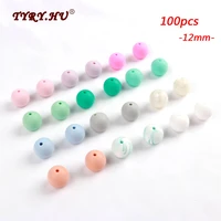 tyry hu 100pc round silicone beads food grade nursing silicone bead teething for baby teethers necklace diy bpa free 12mm