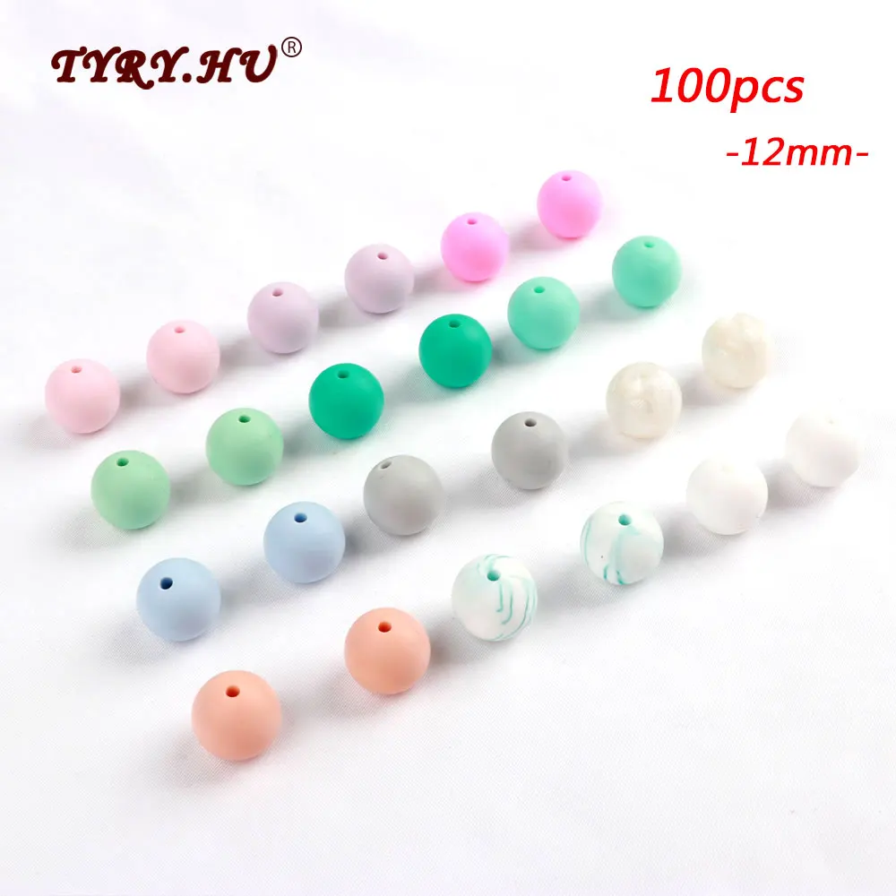 TYRY.HU 100pc Round Silicone Beads Food Grade Nursing Bead Teething For Baby Teethers Necklace DIY BPA Free 12mm | Украшения и
