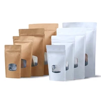wholesale 50pcs whitebrown paper small window zipper bag coffee nuts tea snack biscuit sugar salts window gifts storage bags