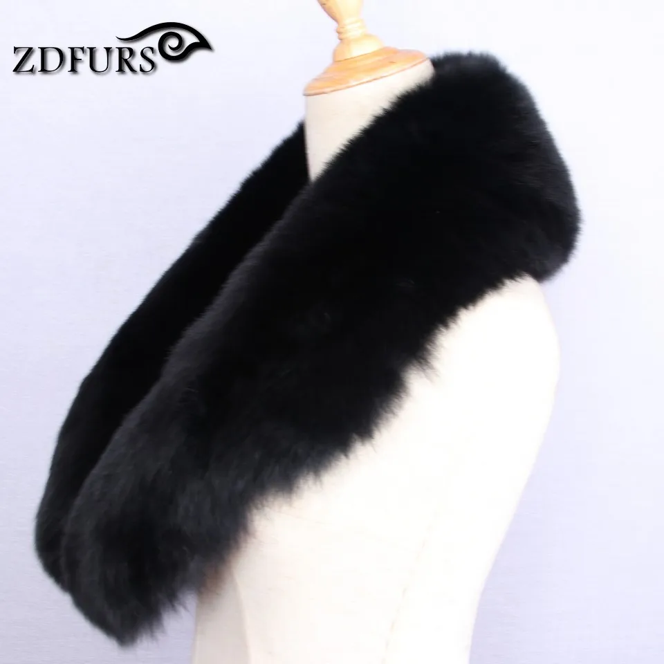 ZDFURS* Горячая Распродажа супер большой черный Лисий меховой воротник для шерстяной куртки одежда натуральный Лисий мех шарф большой размер Женская ZDC-163011