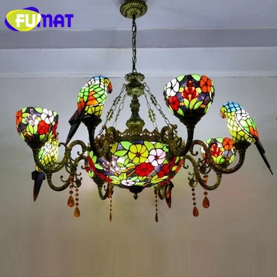 FUMAT люстры Tiffany светодиодный витраж Parrot E27 Hanglamp цветок орхидеи роскошный подвесной светильник Лофт Декор лампа - Цвет абажура: D8