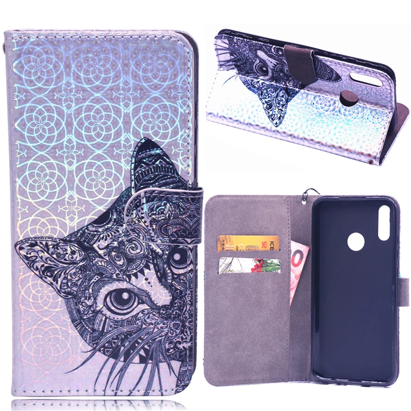 3D лазерный кожаный флип чехол бумажник мягкий силиконовый для телефона HUAWEI P Smart