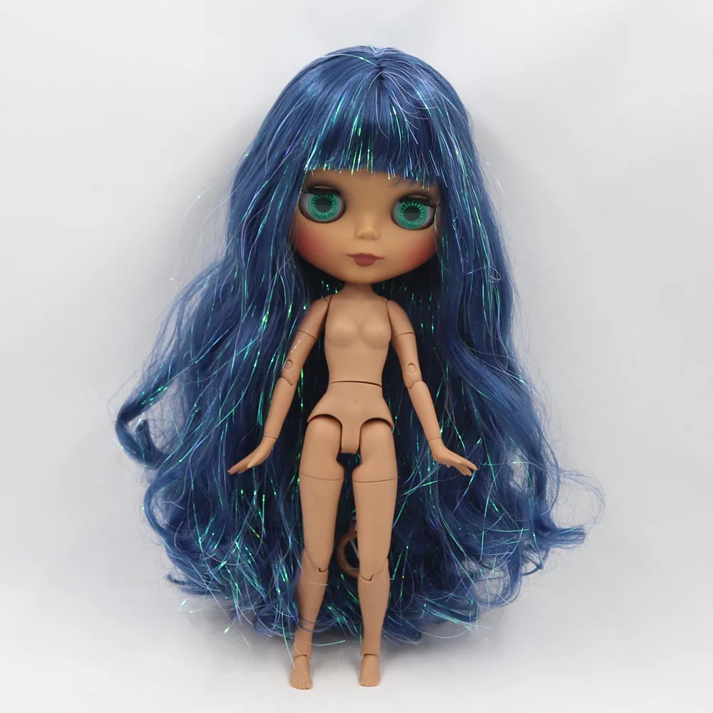 Ледяной DBS Blyth кукольные 1/6 bjd с темной кожи сияющей голубые волосы и матовый