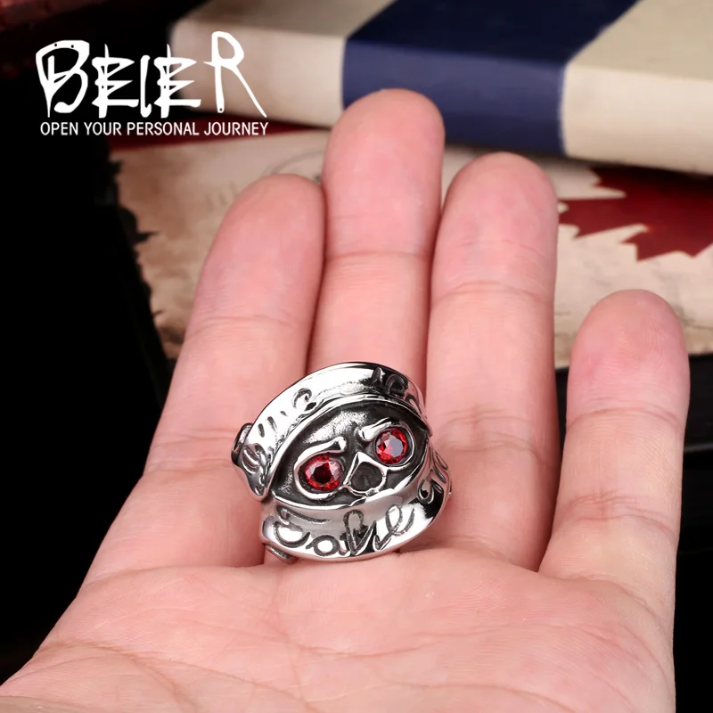 Мужское кольцо с черепом Beier 316L из нержавеющей стали красным глазом уникальное