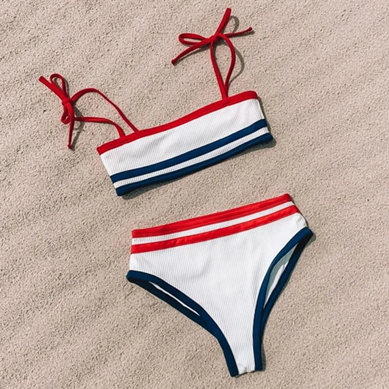 In-X Retro bikini High waist swimsuit female bathers Sexy push up swimwear women 2019 Bikini set ribbed bathing suit Beach wear |