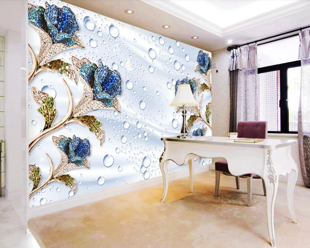 Синяя Роза капает шелк стерео 3d обои для гостиной диван ТВ стены спальни домашний