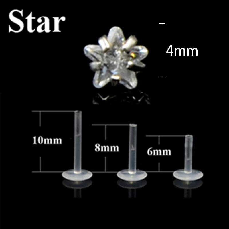 Star 5mm Gem 1 шт губы Лабрет зубец пирсинг установка циркон ушной хрящ гибкий биопластик Лабрет Монро губы ювелирные изделия кольцо для пирсинга 16 г - Окраска металла: Star 5mm Gem