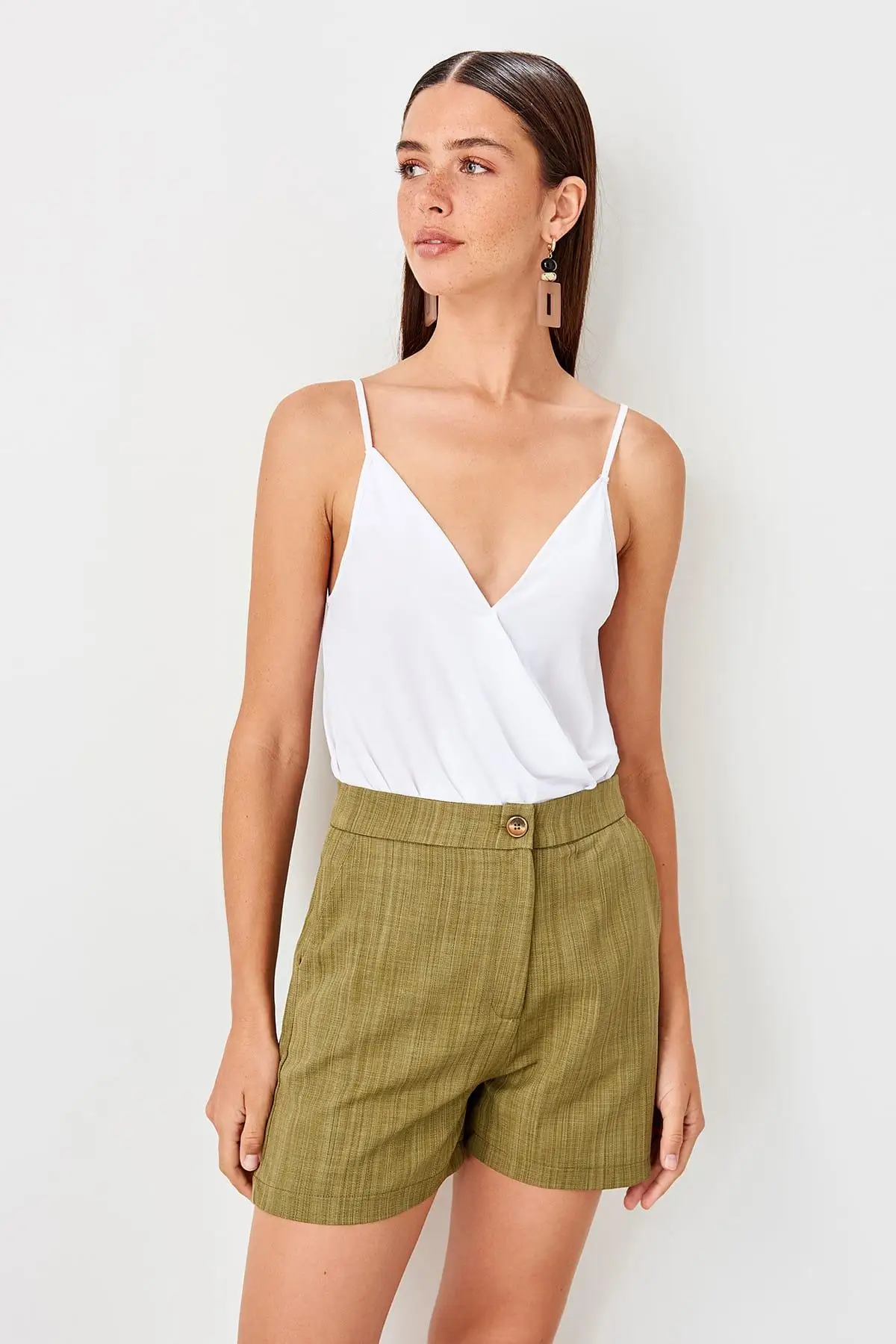 Trendyol зеленый Карманом Шорты TWOSS19SR0034|Женские шорты| |