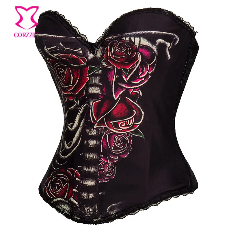 Корсет женский хлопковый с принтом розы без бретелек | Женская одежда