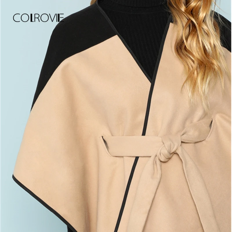 COLROVIE хаки модное женское пальто со шнуровкой осеннее элегантное женское пальто с ремнем Современное женское пальто Highstreet