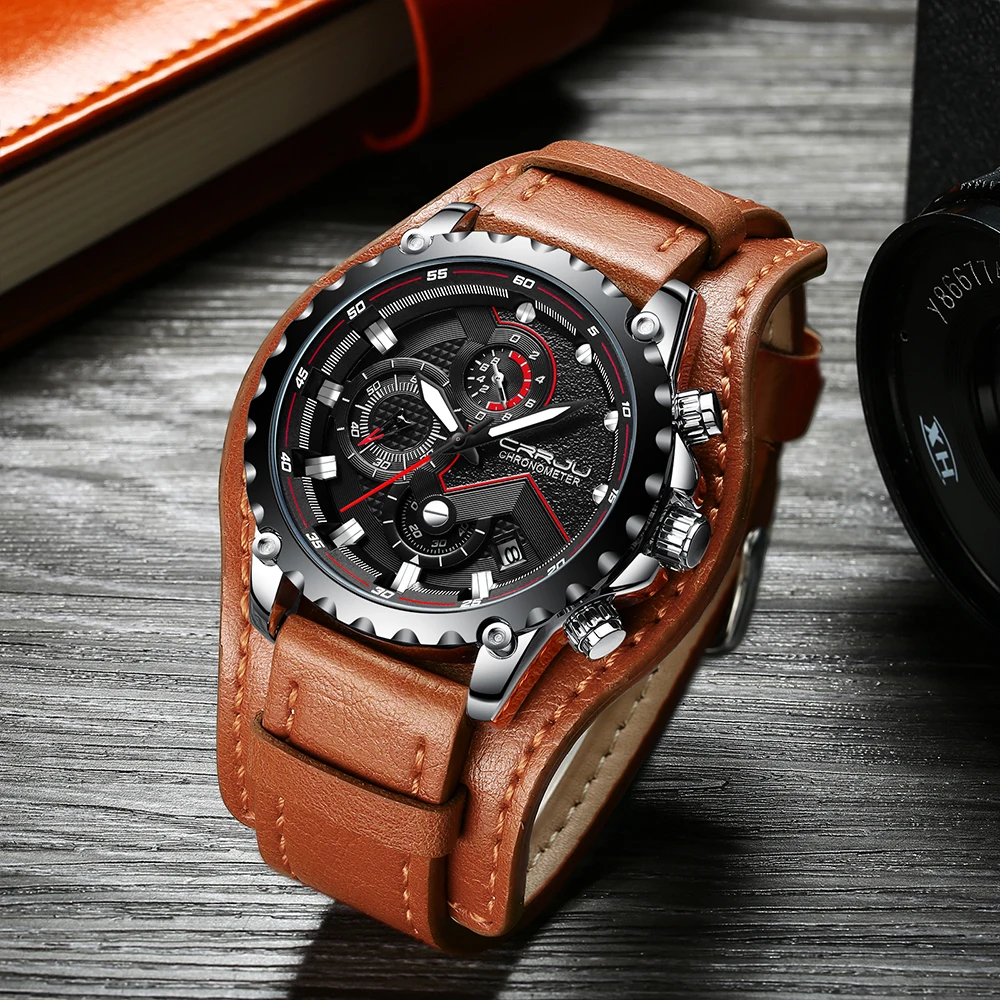 Reloje 2018 CRRJU Men Watch Male Leather Automatic date Quartz Watches Luxury Brand Waterproof Sport Clock Relogio Masculino | Наручные