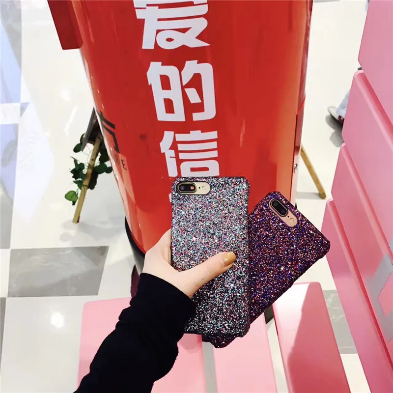 Matcheasy Hard PC Phone Cases for Iphone 7 8 6 6S Plus Back Cover Glitter Bling Shiny Powder Coque for Iphone X Cases Fundas
