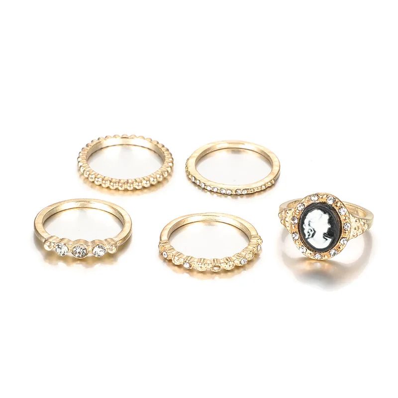 Bohemian Vintage Gold Ring 5pcs/Set Crescent Geometric Joint for Women Crystal Personality Design Set Party Jewelry Gift | Украшения и
