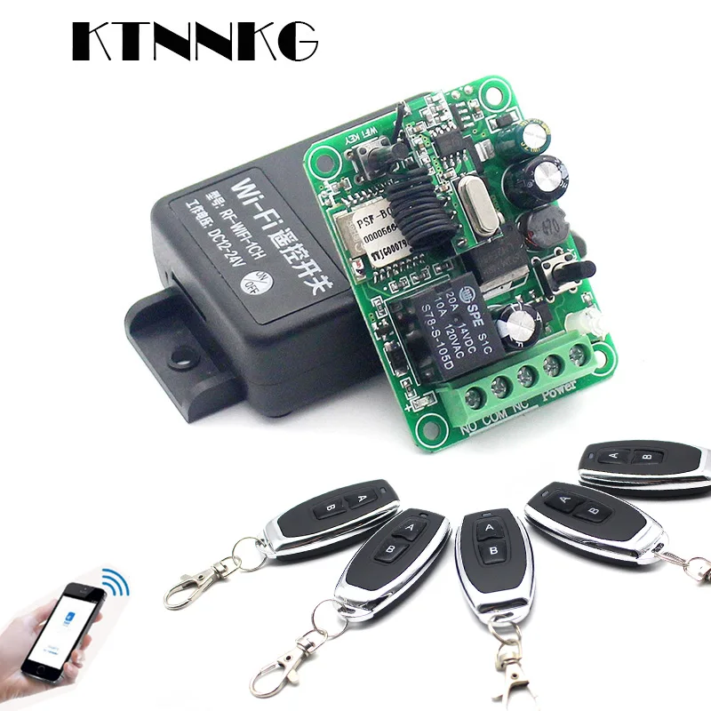 

KTNNKG Wifi Remote Switch DC12V-24V 1CH 10A Smart Home Relay Module 433Mhz Receiver Support Alexa app Voice Control