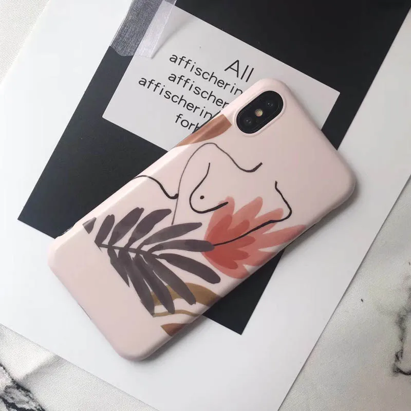 JIBAN Ins art leaf line body Phone Case for apple iphone X 8 8plus 6s 6plus 7plus Capa Retro Flower protective cover |