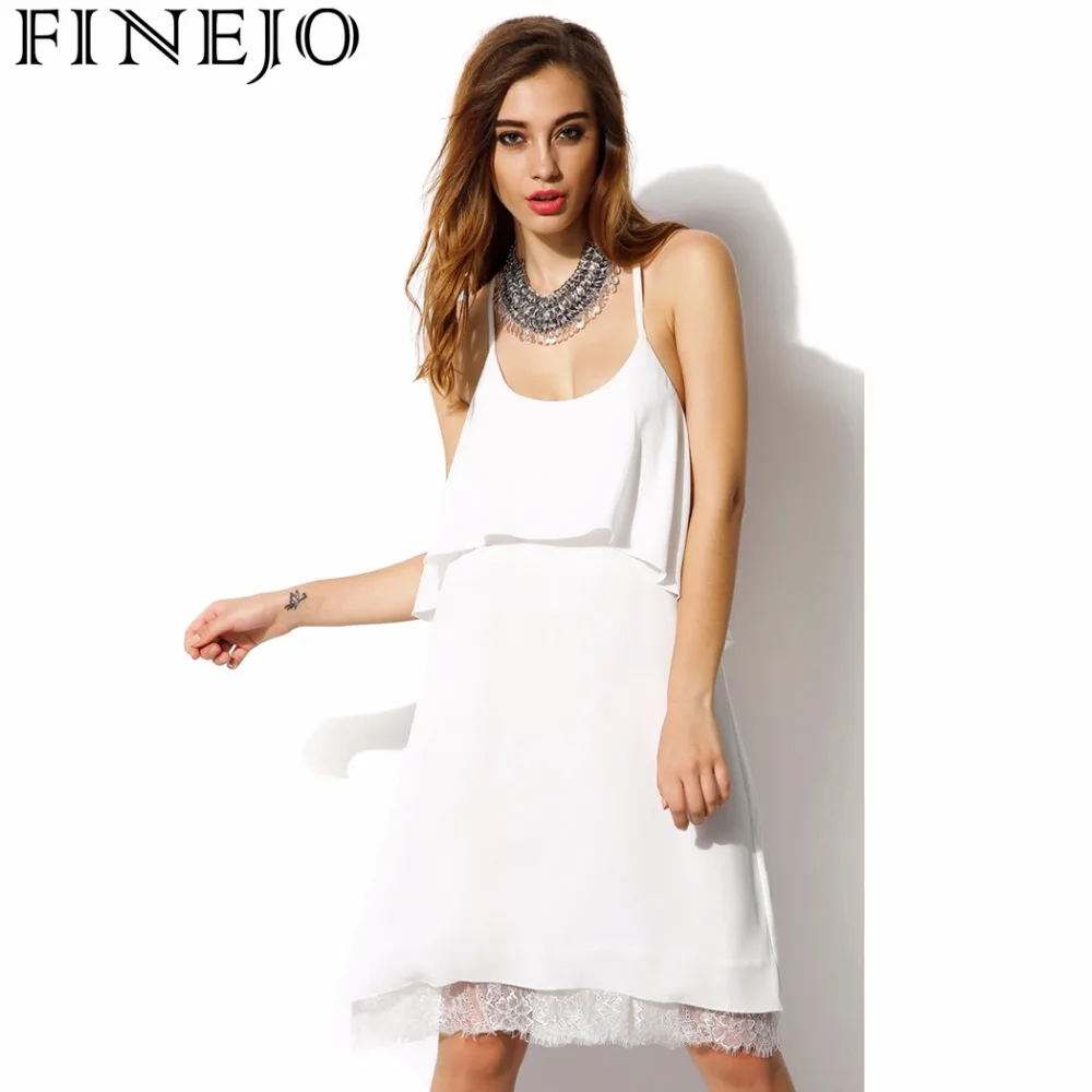 FINEJO летнее сексуальное чисто белое кружевное платье для женщин женское