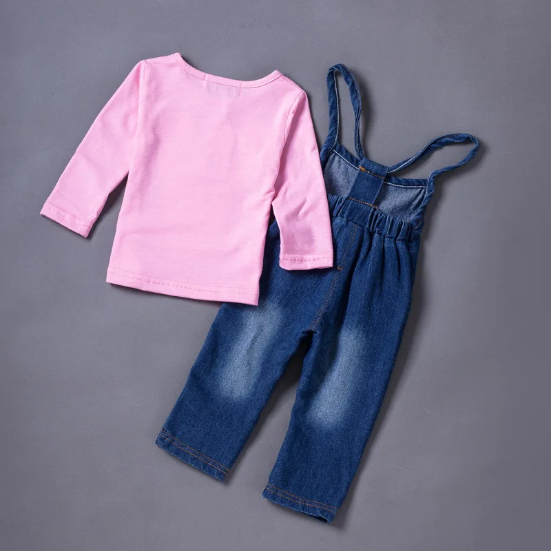 Комплекты одежды для девочек 2017 зимняя одежда комплект футболка + Комбинезоны 2