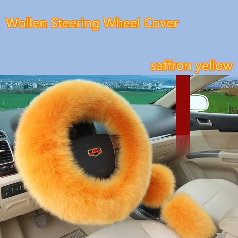 

3Pcs Long Plush Warm Winter Steering Wheel Cover Handbrake Car Accessory