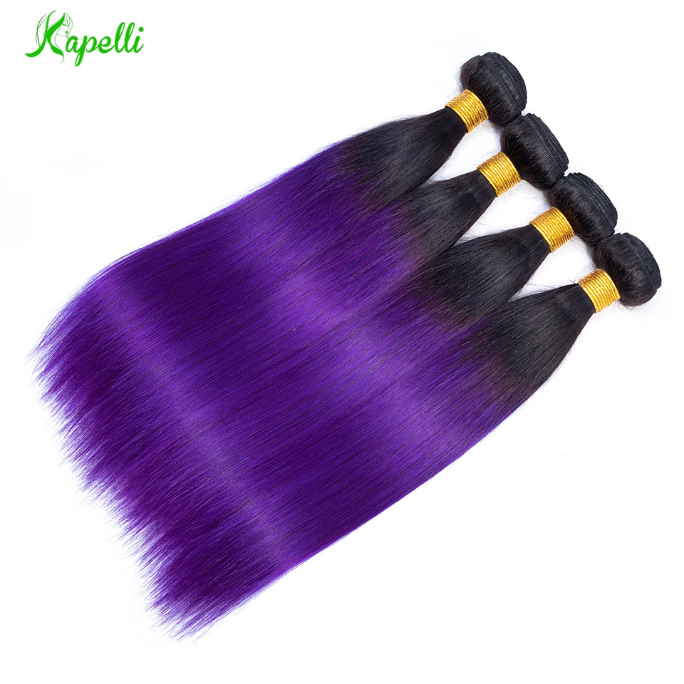 

Pre-Colored Ombre Brazilian Straight Hair Bundles 3 Bundles Human Hair Weave 2 Tone 1B Purple Hair Non-Remy Human Hair Extension