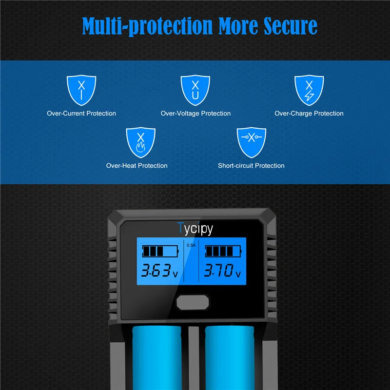 Tycipy USB порт двухканальный с ЖК-дисплеем умное зарядное устройство для 18650 18500 3 7 V AA