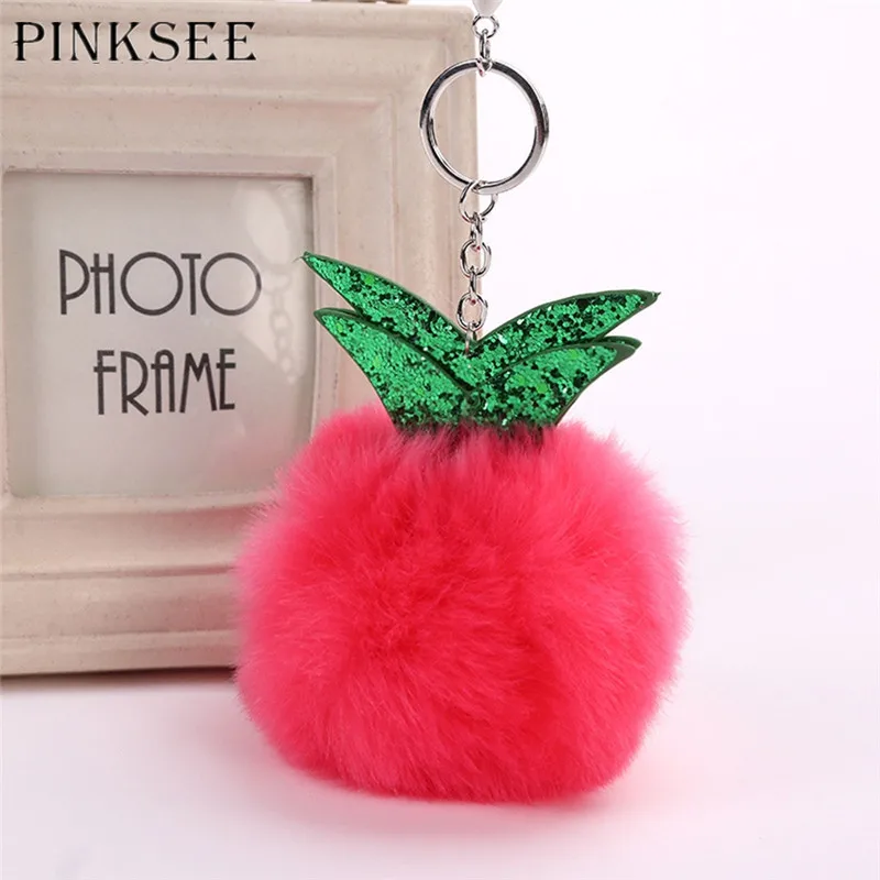 Pinksee ананас мех мяч брелок пом пушистый брелки помпон автомобиль Для женщин сумка