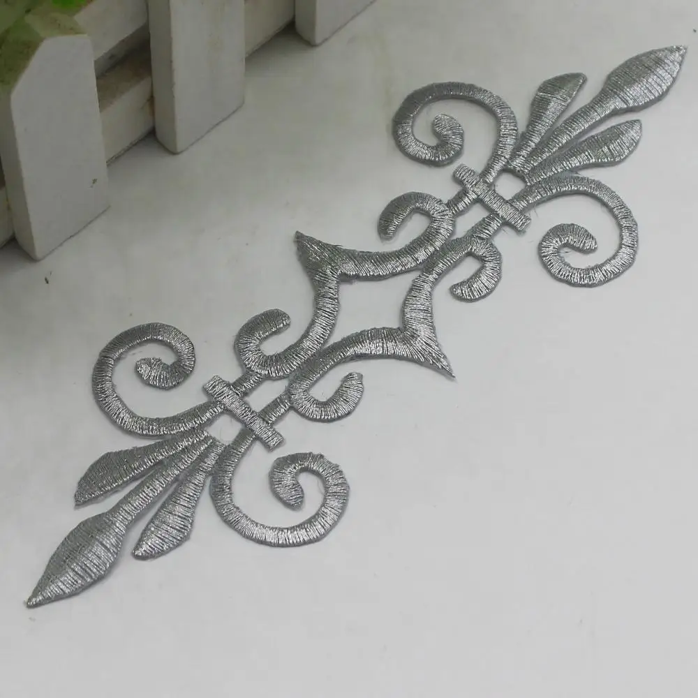 Silver YACKALASI, 5 шт./лот, железная вышивка, аппликация, цветок, костюм, нашивки, золото и серебро, 17,5*6 см, сделай сам - Цвет: Silver