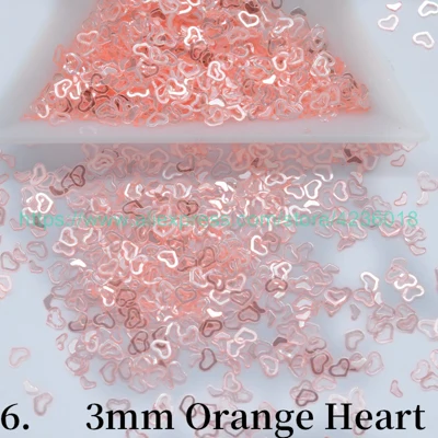 6)3mm Orange Heart 25g3-5mm в виде звезды луны сердца форма сливы пайетки с блестками для лица/ногтей маникюр/Шитье/свадебные конфетти украшения аксессуар - Цвет: 6)3mm Orange Heart