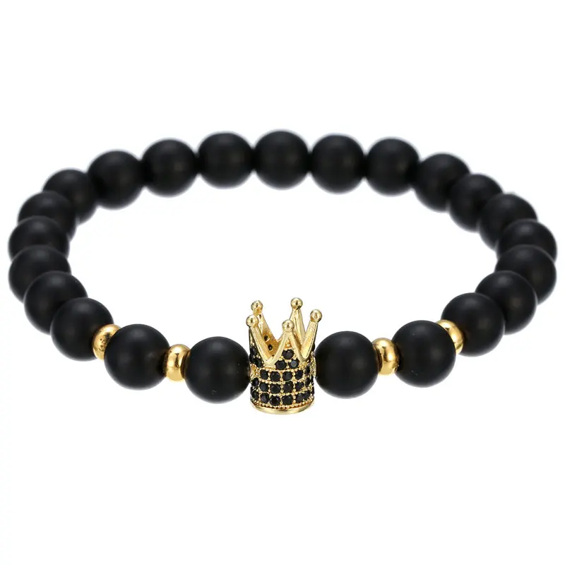 BA-011G Модный микро паве кубического циркония Hecagon браслет с шармом с короной для женщин и мужчин пара каменных браслеты из бисера подарок модные ювелирные изделия оптом - Окраска металла: BA-011G
