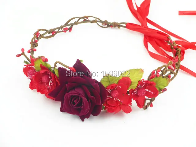 Винтажная Свадебная красная бархатная корона с розами бордовая заколка для