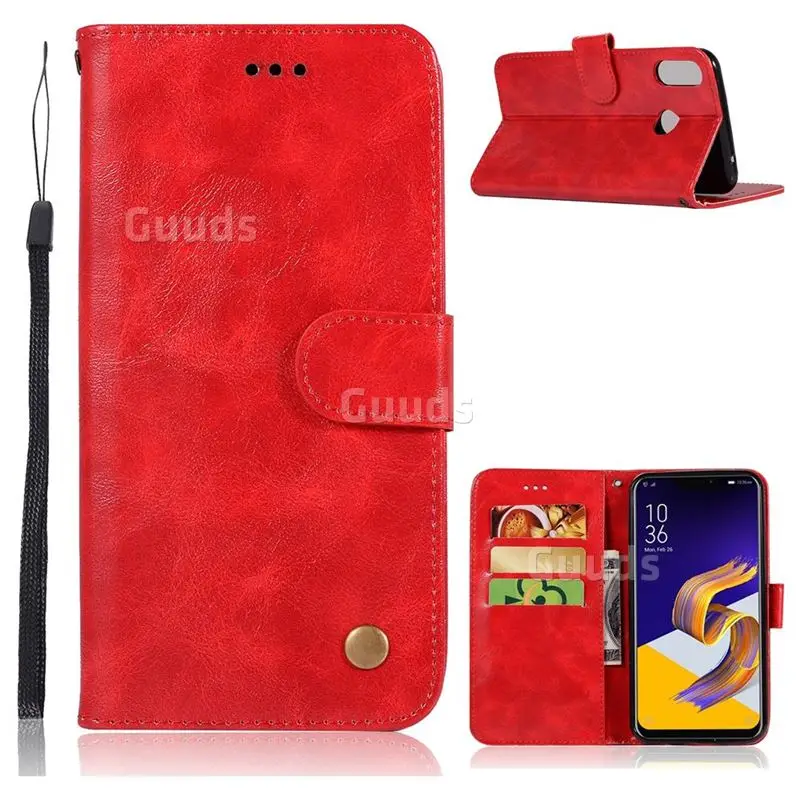 Red Guuds для Asus ZenFone 2, 3, 4, 5, 5Z Lite Max M1 Go ZS620KL ZC600KL ZB555KL ZE520KL чехол для телефона Роскошный кожаный чехол-портмоне в стиле ретро - Цвет: Red