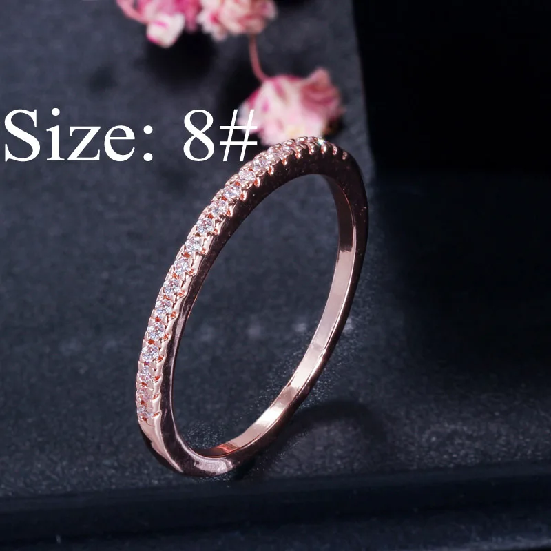 Pera, высокое качество, Micro Pave AAA+ кубический цирконий, модные женские кольца в обтяжку, набор, ювелирные изделия для помолвки, вечерние R093 - Цвет основного камня: Rose Gold Size 8