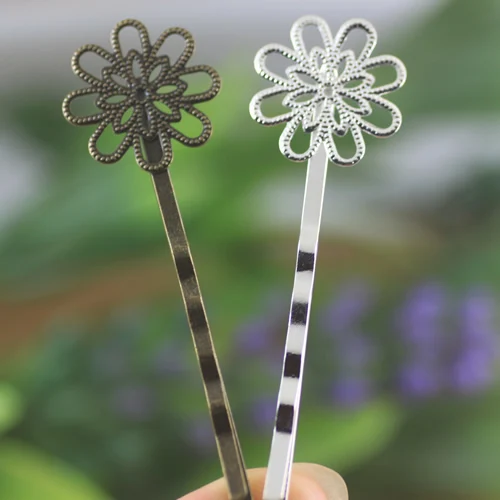 

200 pieces/lot 18mm Brass Silver/Antique Bronze Europe Flower Vintage HairPin DIY Accessory Findings Hair clips Jewelry Settings