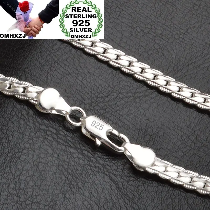 

OMHXZJ Wholesale Personality Fashion OL Woman Girl Gift Silver 5MM Full Lateral Chain 925 Sterling Silver Chain Necklace NC187