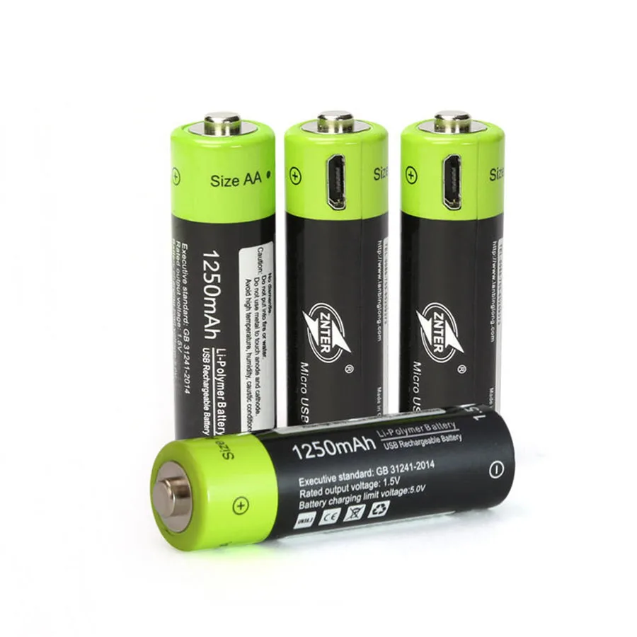 Высококачественный USB перезаряжаемый литий-полимерный аккумулятор AA 1,5 V 1250mAh ZNT5 универсальный аккумулятор заряжается кабелем Micro USB