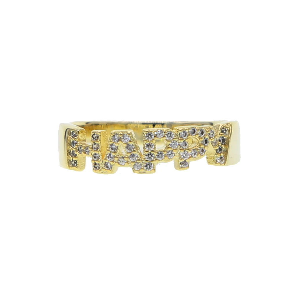 white cz Happy Золотое наполненное белое Радужное красочное cz проложили буквы счастливые дышащие слова значат Женское Обручальное кольцо на палец - Цвет основного камня: white cz Happy