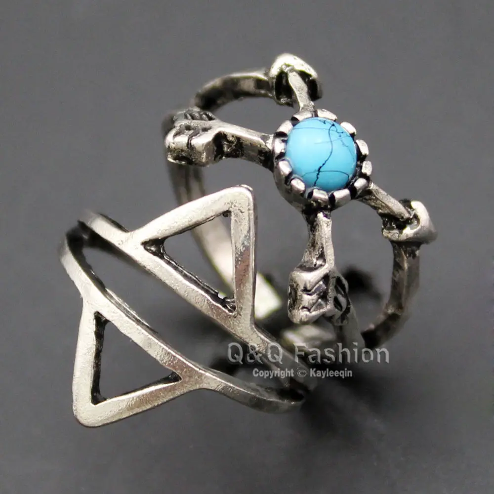 Цыганский Хиппи Бохо пакет 6 Серебряный треугольник Турция синий камень