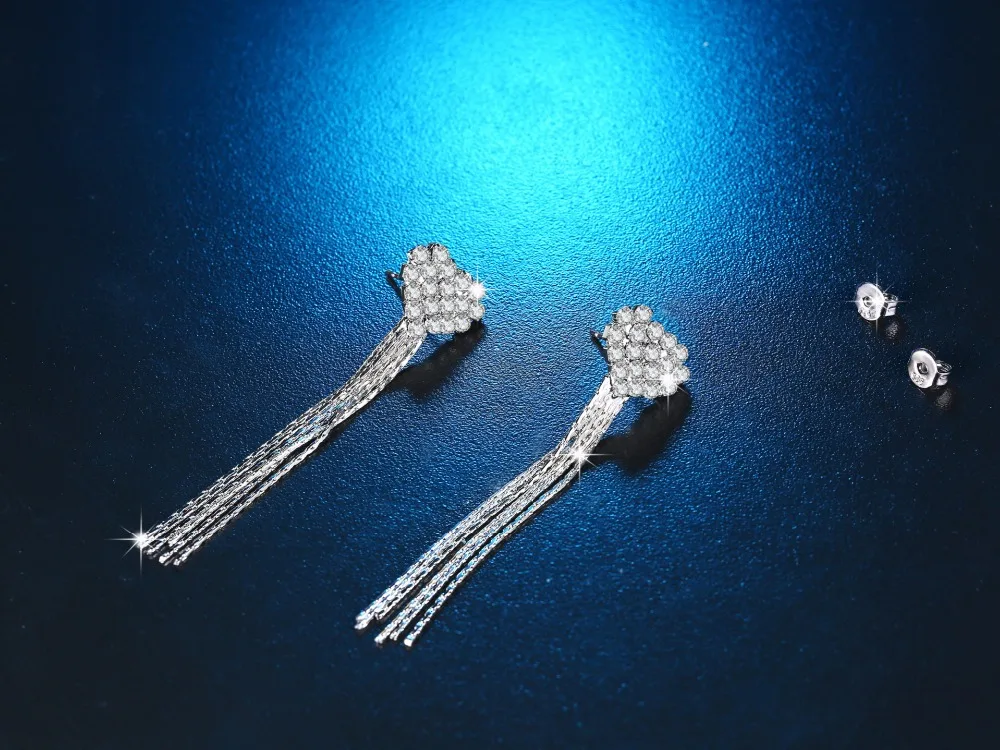 TJP новые модные длинные серьги с кисточками и кристаллами в виде сердца женские