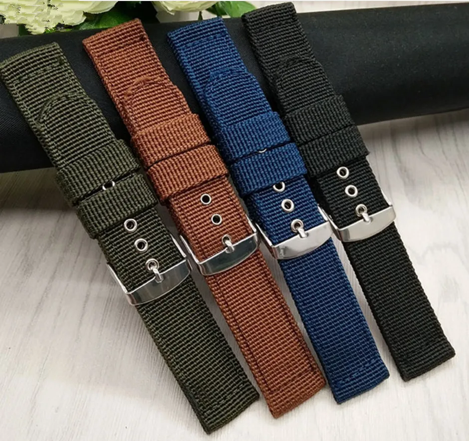 

CARLYWET 16 18 20 22 24mm Black Green Blue Brown Watch Band Handmade Nylon Fabric Canvas For Omega Rolex Tudor Seiko Breitling