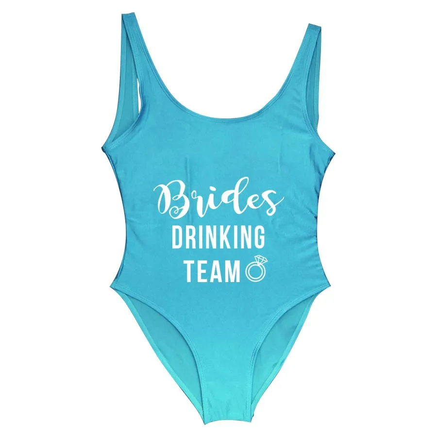 Brides drinking Team Купальники цельные купальники холостяцкие вечерние Zwarte Zwempak отряд "невеста" Монокини Пляжная одежда Свадьба на заказ - Цвет: light blue