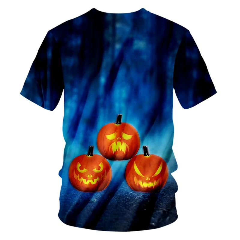Футболка CJLM мужская с забавным 3D-принтом тыквы и пламени тенниска круглым